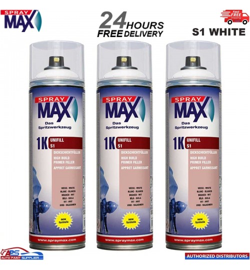 3x SPRAYMAX 680420 1K UNIFILL PRIMER AEROSOL 500ML - S1 WHITE